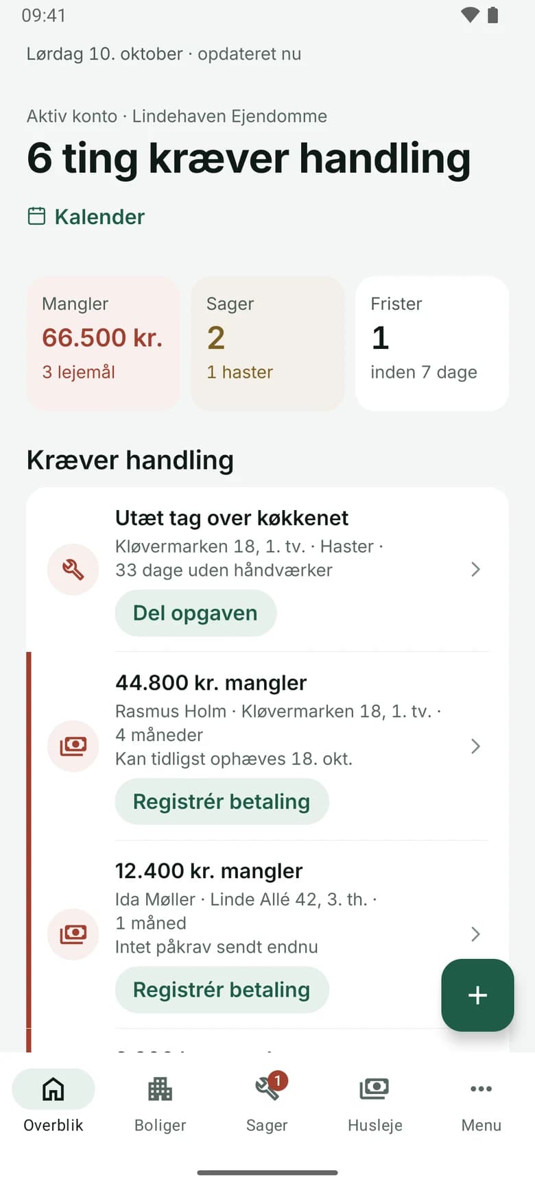 Ejendomsdrift-Android-app 1.1: dagens arbejde og økonomi med demodata