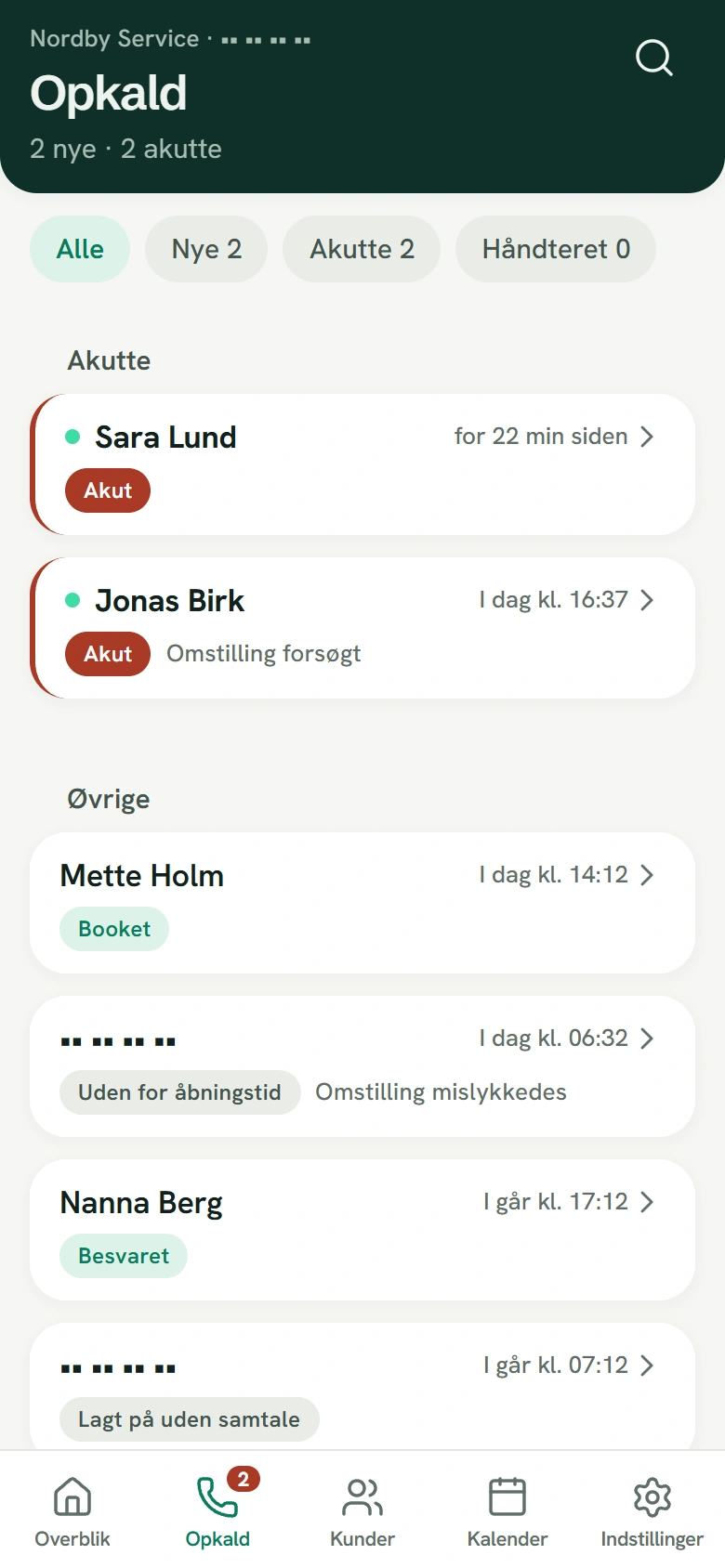 Ringback-app under udvikling: opkald og opfølgning med demodata